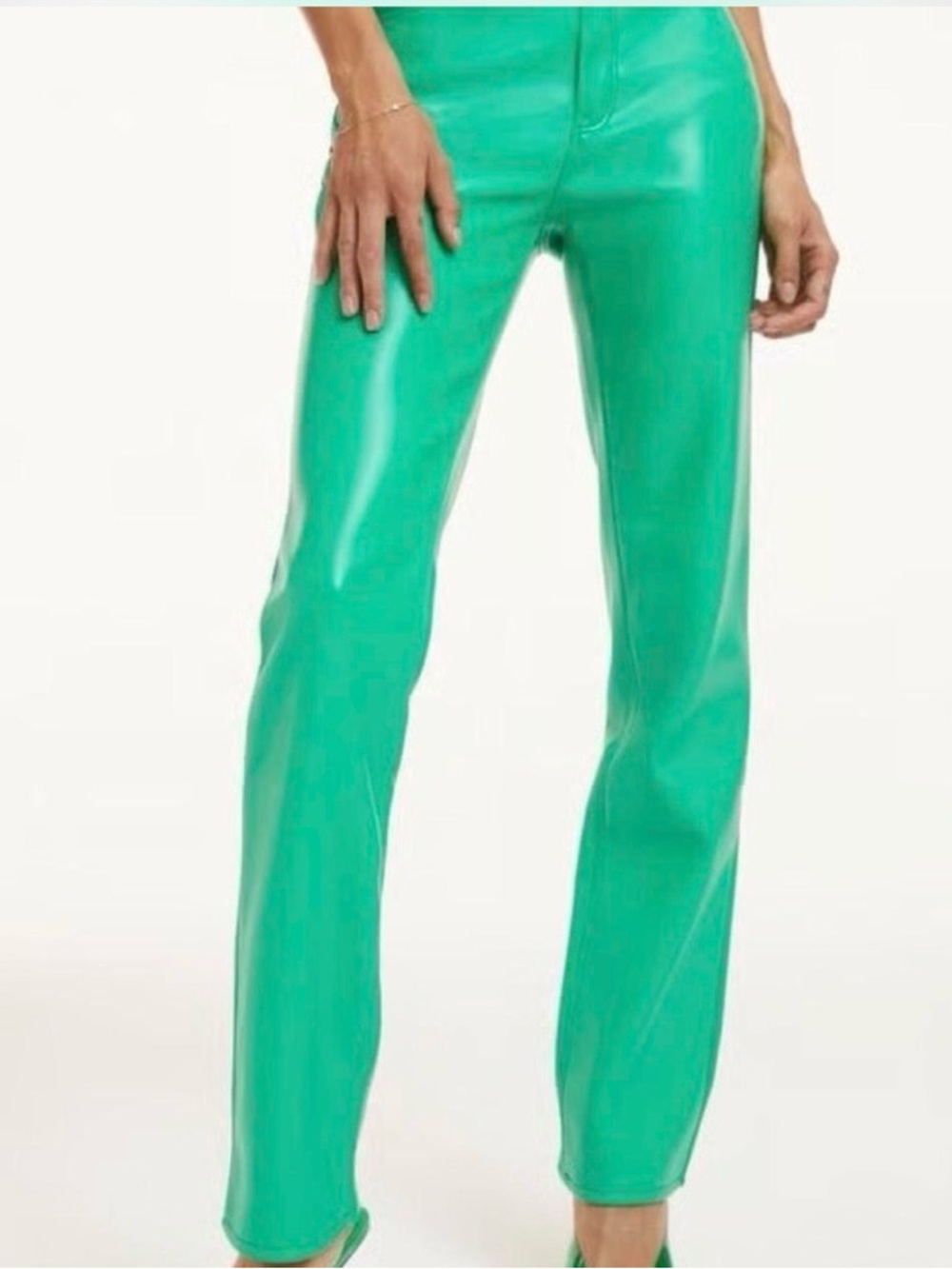 Good American High-Rise Straight-Leg Vegan Leather Pants in Teal Green